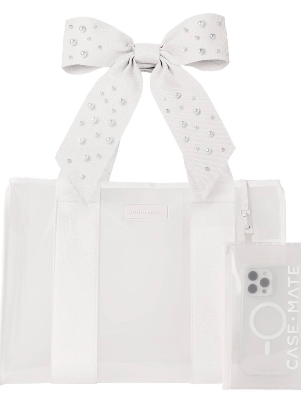 Case-Mate Ivory Pearl Bow Jelly Tote Frosted Beach Bag Pearl Bow NWT